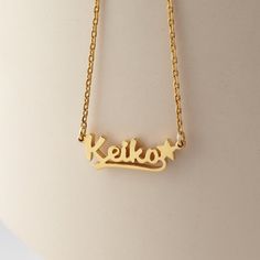 "The personalized name necklace is a gift that your daughter will definitely love. Aside from the default design as seen in the picture, you can choose from style options that we offer for a twist. ♡ SIZE: Pendant is approx. 17/64 inch - 3/8 inch in height. It's a good, medium size that fits virtually anyone, in any outfit. ♡ NECKLACE LENGTH : Choose from drop down menu your preferred chain length which excludes pendant's length. You can choose up to 24 inches without additional charge. ♡ MATERI Toddler Necklace, Sterling Silver Name Necklace, Gold Name Necklace, Girl Jewelry, Kids Necklace, Kids Birthday Gifts, Custom Name Necklace, Girls Necklaces, Cute Charms