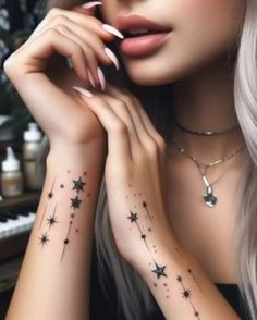 Pisces Aquarius Tattoo, Star Hand Tattoos For Women, Small Dainty Tattoos, Horoscope Tattoos, Hand And Finger Tattoos, Star Tattoo Designs, Hand Tattoos For Women, Tatuaje A Color