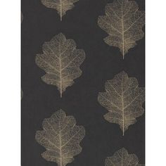 a black and gold wallpaper with leaves on it