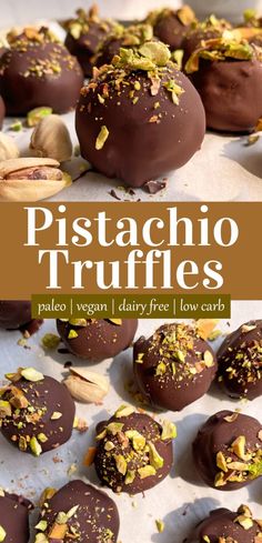 chocolate covered pistachio truffles on a baking sheet