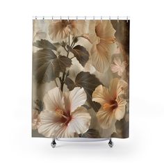 a shower curtain with flowers on it