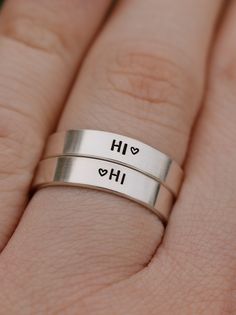 "Copy and paste into your browser, get 15% off ➔ https://bit.ly/VD15OFF Matching hi rings, for the best friend or partner in your life. DETAILS: -Two Matching Rings -Each ring is hand stamped -Ring is Sterling Silver -4mm in thickness You will receive two hand-stamped sterling silver rings filled with a black enamel finish. **Every item is handmade, this means that each will be unique and may not look EXACTLY like the picture, but it will look very similar ➡ORDER PROBLEMS If there are any proble Lesbian Promise Rings, Matching Things For Best Friends, Matching Rings For Best Friends, Hi Hi Heartstopper, Lesbian Rings, Pride Rings, Most Expensive Engagement Ring, Gay Pride Jewelry, Matching Jewelry For Couples