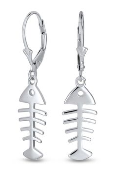 Sterling silver bare fish bone dangle earrings. Leverback. Approx. 1.45" L x 0.3" W. ImportedOrders cannot be shipped to Canada, Puerto Rico, APO, FPO or P.O. Boxes. Fishbone Earrings, Fish Bones, Bone Earrings, Jewelry Sterling Silver, Earring Crafts, Fish Bone, Bling Jewelry, Puerto Rico, Sterling Silver Jewelry