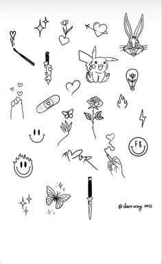 an ink drawing of many different things in black and white, with the words happy on it