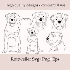 four dogs are shown in black and white with the words, high quality designs - commercial use