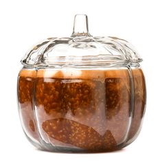 a glass jar filled with lots of food