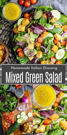 mixed green salad with dressing on the side