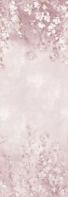 a pink background with white flowers on the bottom right corner and an empty space in the middle