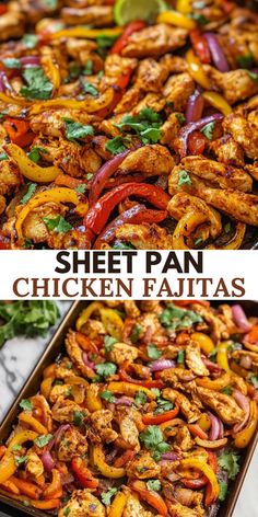 sheet pan chicken fajitas with peppers and cilantro