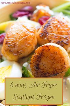 6 mins Air Fryer Scallops Frozen Air Fryer Frozen Scallops Recipe, Air Fryer Scallops Frozen, Air Fryer Sea Scallops, Scallop Air Fryer Recipes, Air Fried Scallops Recipe, Air Fry Scallops, Air Fry Scallops Recipe, Air Fried Scallops, Scallop Recipes Air Fryer