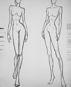 a drawing of two female mannequins standing next to each other in different positions