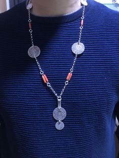 This is Beautiful Silver Necklace From Morocco,it is traditional & Modern Necklace with old moroccan coins and old coral beads. Dimensions : Diameter : Small Coins : 1,7cm Big Coins : 2,5cm Length of the necklace : 67,5cm Weight : 47,3g Moroccan Necklace, Moroccan Jewelry, Modern Necklace, Silver Heart Ring, Traditional Modern, Modern Necklaces, Coral Beads, Silver Coins, Silver Heart