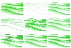 four different types of green and white lines in the shape of mountains, hills, and trees