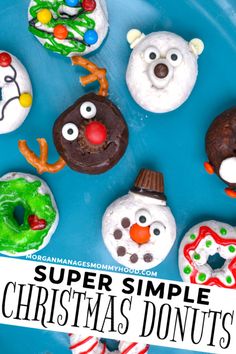 some christmas donuts are decorated to look like santa's reindeers and snowmen