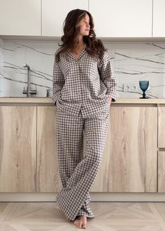 Holiday pajama set, Cotton pajama set, Coming home outfit, Lounge and sleepwear, Godmother gift,  Pajama set women cotton, Girlfriend gift  Women's cotton check suit for home and sleep. Comfortable flowing, weightless fabric and a relaxed cut. The suit is made in an oversized style. Ideal for home, sleep, a bachelorette party, walks or even a date. Sleeping Suits Women, Women Pajamas Set, Pajama Set Cotton, Night Suit For Women, Pajama Outfit, Cotton Pajama Set, Check Suit, Godmother Gifts, Cotton Pajama Sets