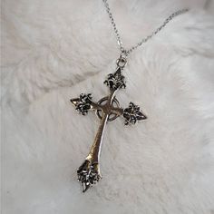 Large Cross Necklace. Charms Are Approximately 42x26mm Comes On A 16 Inch Stainless Steel Necklace With A Lobster Clasp And 1.5 Inch Extension Chain Gothic Cross Pendant, Big Silver Cross Necklace, French Christian Gothic Jewelry, Symbolic Silver Alloy Jewelry, Silver Cross Jewelry With Adjustable Chain, Adjustable Silver Cross Necklace, Nickel-free Metal Cross Pendant Necklace, Symbolic Silver Cross Necklace, Silver Gothic Jewelry For Jewelry Making