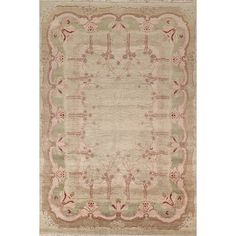 a beige rug with red and green designs on the bottom, in an ornate frame