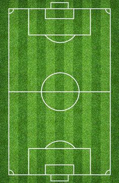 a soccer field with green grass and white lines on the sidelines, top view