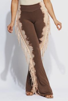 "Soft Mineral Wash Fringe Cowgirl Yoga Pants! This Fringe Fold over Yoga Pants can be used in all the seasons. A timeless silhouette with western-inspired fringe trim detailed bell bottoms, this is perfect for a night out on the town. Great with cowboy boots! PRODUCT DETAILS: *cotton/polyester*  WASH CARE:  Wash cold Color separate *Do Not Bleach* *  Made in United States *  Care Instructions: Machine wash \"Buyer is responsible for return shipping costs and any loss in value if an item isn't re Aztec Costume, Tassel Pants, Fold Over Yoga Pants, Fringe Pants, Cute Cowgirl Outfits, Cute Pants, Cowgirl Outfits, Cow Girl, Bra And Panty Sets