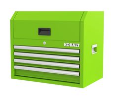 The Kobalt 26-In 4-Drawer Green Chest is great for storing and organizing all your tools and hardware. The unit is made from high grade all welded steel construction with a tough, rust-resistant powder coat finish. 4 Drawers are all full-extension and glide effortlessly on ball-bearing slides that can support up to 50 lbs. you can charge your electronics and power tools even when the chest is locked via the integrated power strip with 4-outlets and 2-USB ports. The chest has lock system for adde Green Cabinet, Tool Chests, Workshop Ideas, Green Cabinets, Space Place, Metal Tools, School Related, Tool Chest, 4 Drawer