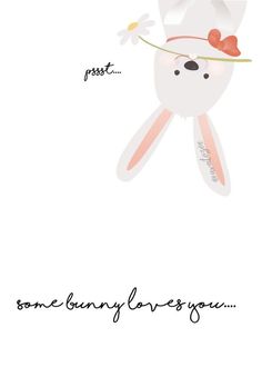 some bunny loves you greeting card with an image of a rabbit wearing a hat and flowers