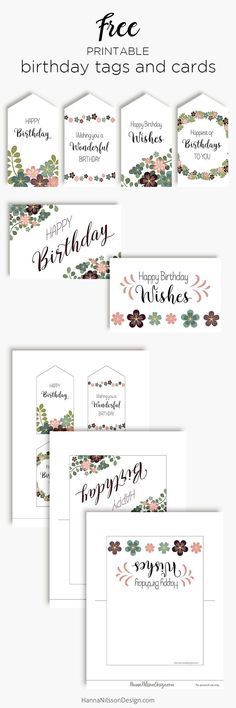 printable birthday tags and cards with flowers