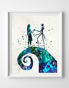 an art print with the silhouettes of two people holding hands and standing on top of a