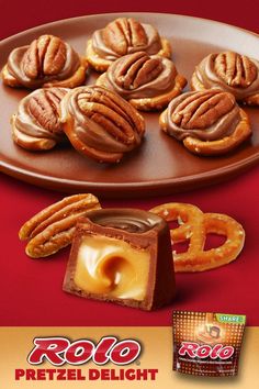 an advertisement for pretzel delight with chocolate and pretzels