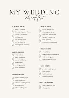 the wedding checklist is shown in black and white