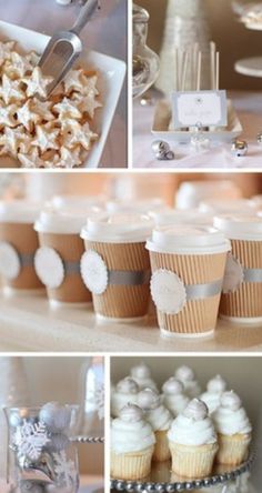 a collage of photos with cupcakes and snowflakes