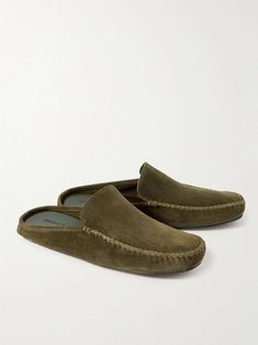 Men Slippers, Slippers For Men, Suede Slippers, Manolo Blahnik Shoes, Weekend Style, Whittling, Green Suede, Mens Slippers, Mr Porter