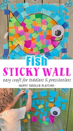 a child is making a fish sticky wall