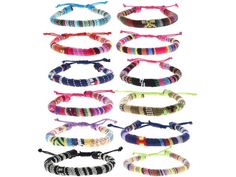 six bracelets with different colors and designs