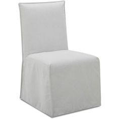 a white chair that is upholstered with a sheet on the seat and back