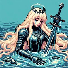 Female Doom Slayer Fanart, Anime Swords Woman, D&d Aesthetic, Pixel Art Hair, Cowgirl Oc, Female Knight Art, Valkyrie Aesthetic, Pixel Art Pfp, Pixel Art Character Design