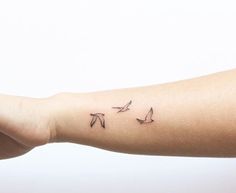 a woman's arm with three birds on it