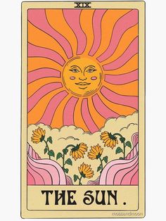 the sun tarot card with flowers and clouds