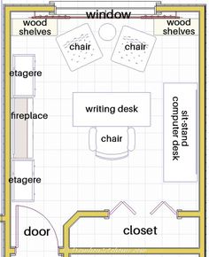 the floor plan for a bedroom with furniture and accessories in it, including closets