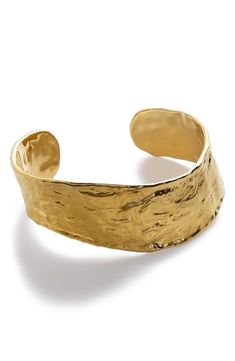 Satin shine and a hammered finish give a seaworn look to this 18-karat-gold-vermeil cuff bracelet. Exclusive US retailer Sterling silver/recycled 18k-gold plate Imported Elegant Gold Hammered Cuff Bracelet, Luxury Hammered Cuff Bracelet, Luxury Gold Hammered Cuff Bracelet, Luxury Hammered Yellow Gold Bangle, Luxury Gold Hammered Bangle, Luxury Hammered Bangle Cuff Bracelet, Gold Hammered Cuff Bracelet Bangle, Modern Gold Hammered Cuff Bracelet, Modern Hammered Gold Cuff Bracelet