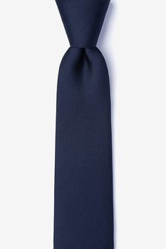 Navy Blue Silk Navy Blue Skinny Tie | Ties.com Tailored Blue Formal Tie, Elegant Blue Neckwear For Business, Modern Fitted Ties For Formal Occasions, Modern Standard Tie For Semi-formal Occasions, Modern Standard Tie For Semi-formal Events, Modern Blue Ties For Formal Occasions, Blue Standard Tie For Formal Suit, Blue Formal Suit And Tie Accessories, Solid Dapper Ties For Formal Occasions