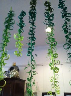 green streamers are hanging from the ceiling