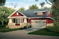 this is a computer rendering of the front elevation of these small houseplans and garages