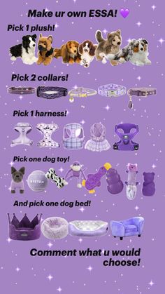 a purple poster with different types of dogs on it