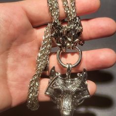 Silver Color Wolf Head Being Gripped By 2 Wolves. Includes Awesome Necklace 2 Wolves, Wolf Jewelry, Wolf Head, Mens Accessories Jewelry, Silver Man, Wolves, Silver Color, Mens Accessories, Pendant