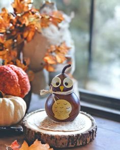 Professor Owl Miniature Gourd Decoration now at Harvest Array. Owl Gourd, Cat Gourd, Halloween Presents, Owl Feather, Season Decor, Decorative Gourds, Battery Operated Tea Lights, Hand Painted Gourds, Gourd Lamp