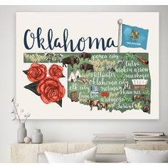 the state of oklahoma with red roses on it