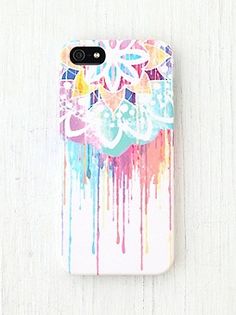 an iphone case with colorful paint splattered on it