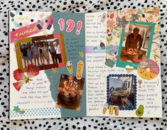 an open scrapbook with pictures and words on it