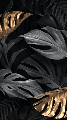 black and gold leaves on a black background