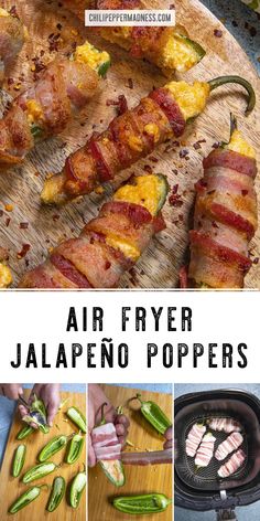 the process of making air fryer jalapeno poppers is shown here